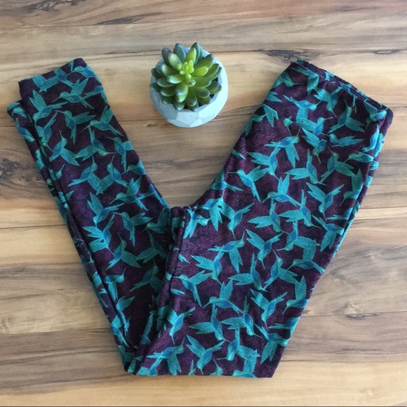 LuLaRoe Pants - LuLaRoe Purple/Teal OS Hummingbird Leggings